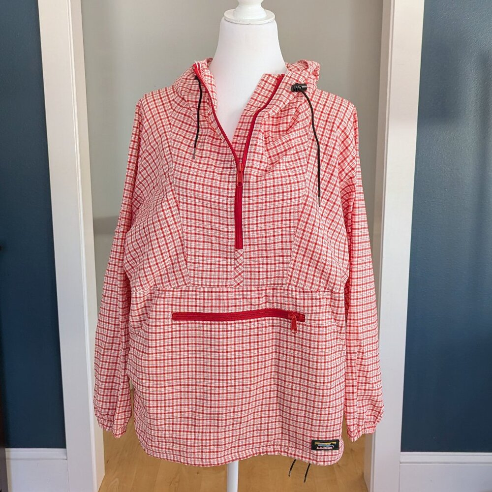 Vintage L.L. Bean Red Check 90's Windbreaker Anorak Size M Packable - Picture 3 of 10